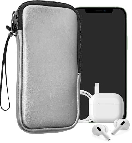 kwmobile Handytasche für Smartphones XL - 6,7/6,8 - Neopren Handy Hülle Metallic Grau - Handy Tasche 17,2 x 8,4 cm Innenmaße