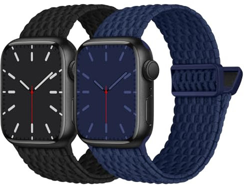 Nimblistic Kompatibel mit Apple Watch Armband Geflochten 42mm 41mm 40mm 38mm, Elastisches Nylon Stoff Band mit Magnetverschluss für Apple Watch 10 9 8 7 6 5 4 3 2 1 SE, Schwarz/Blau
