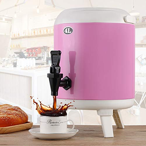 ANSNOW Drink Dispenser, Stainless Steel Beverage Dispenser, Commercial Large-Capacity Coffee Urn Hot Water Barrel and Milk Tea Insulation Barrel Multipurpose in One Bucket/Pink/4L