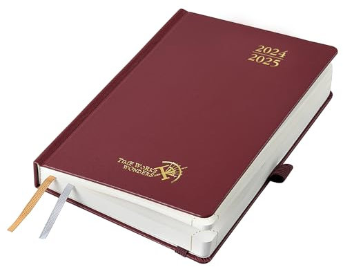 POPRUN Kalender 2024 2025 Tagesplaner 21,5 x 14,5 cm, Tageskalender A5 1 Tag 1 Seite (Montag - Sonntag), Terminplaner (Aug.2024-Jul.2025) mit Hardcover, Stiftschlaufe - Burgund