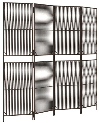 vidaXL Paravent 4-TLG., Raumteiler Linien-Webdesign Faltdesign, Trennwand Sichtschutz für Innen Außen, Spanische Wand Raumtrenner, Braun Poly Rattan