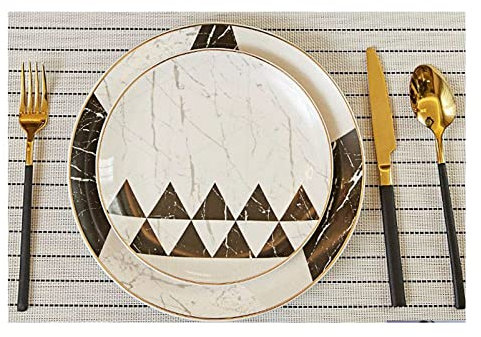 Juego de vajilla de cerámica, juego de platos de porcelana, vajilla para el hogar, juego de platos llanos (oro 48 piezas)