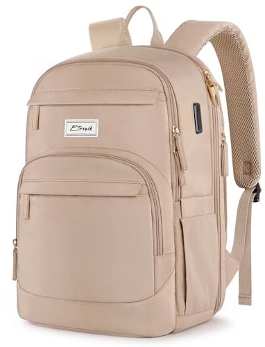 ETRONIK Laptop Backpack Women, 15.6 Inch Anti Theft Laptop Rucksack Bag with USB A & C Charging Port, Water Resistant Travel Backpack, Large Stylish Computer Backpacks for School, Work, College, Khaki
