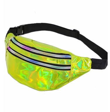 QHFlashbuy Bauchtasche Mode Damen Herren Glitzer,Sport PU Leder Wasserdicht Reflektierender Hüfttasche mit Verstellbarer Gurt,Mode Metallic Bum Bag für Festival,Party,Sport (Grün