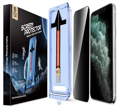 MAGIC JOHN 2 Pack for iPhone 11 Pro Max 6.5 inch Privacy Glass Screen Protector, Auto Dust-Elimination Installation, Bubble Free, Easy Installation