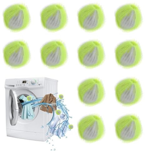 Nazaz 12 Pièces Attrape Poils Machine a Laver, Anti Poil Réutilisable pour Chien et Chat, Boule Anti Poils Machine a Laver, Ramasse Poils Animaux Efficace, Outil de Nettoyage pour Linge [Vert]