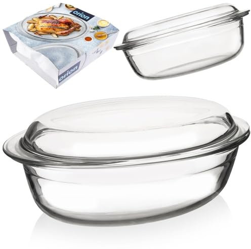 Auflaufform Backform hitzebeständig Glasbräter mit Deckel 33x20x13 cm, 3 L