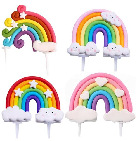 Satiskid 4 Stück Regenbogen Tortendeko Geburtstag Regenbogen Wolken Kuchen Topper Happy Birthday Tortendeko für Kinder Mädchen Junge Frauen Hochzeit andere Party