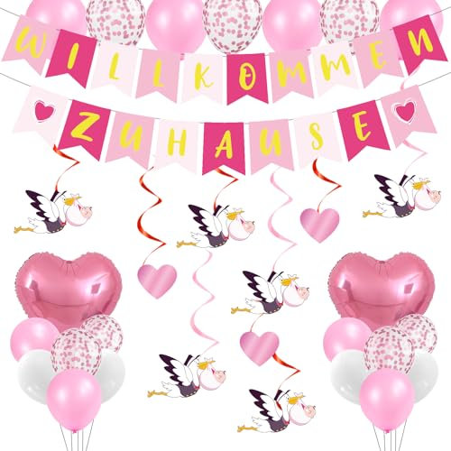 Willkommen Zuhause Welcome Home Baby - Taskicraft Rosa Storch Geburt Für Draussen Herzlich Willkommen Girlande Deko Welcome Home Baby Luftballon Deko Mädchen Dekoration
