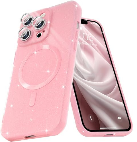 Micoden for iPhone 13 Pro Max Case [Compatible with Magsafe] Magnetic Phone Case Glitter Bling Sparkle Women Girl Shockproof with Camera Protector for iPhone 13 Pro Max,Pink