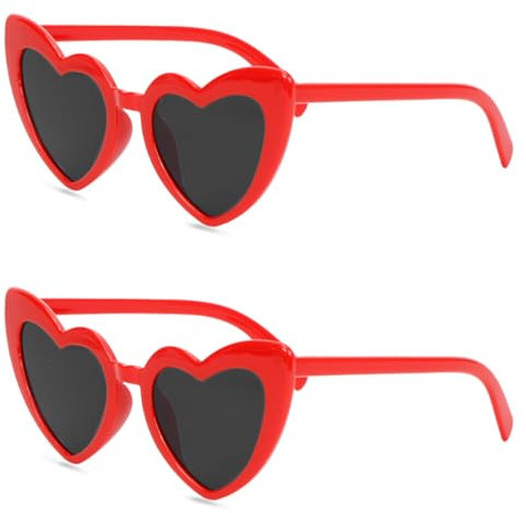 Augesak Herz Sonnenbrille, 2 Stück Sonnenbrille Herz, UV400 Sonnenschutz Brille Herzform Damen, Herzförmige Party-Sonnenbrille, Mode Herzbrille für Hochzeit Party (Rot)