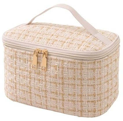 Lichi Kulturbeutel, Make-up-Tasche, Urlaub, Reisen, Essentials für Frauen, Kulturbeutel, Geschenke für Frauen, Geburtstag, einzigartig, Chanel-inspirierte Kosmetiktasche, waschbar, beige, 22*14*15cm