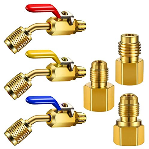 6 Pieces Air Conditioning Refrigerant Angled Compact Ball Valve for R410A R134A R12 R22 AC HVAC Refrigerant Tank Adapter 6014 Vacuum Pump Adapter, air conditioning refrigerant valve adapter