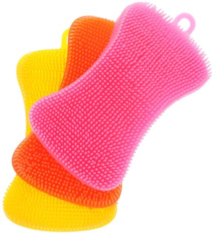 Sibba Silikon Schwamm KörperwäScher-Schwämme für Küche Geschirr Geschirr Reinigung Gemüse Schrubber Multifunktional Doppelseitig Waschen Dusche Peeling Wandhalter GesichtsbüRste Bad Haushalt 3 Farbe B