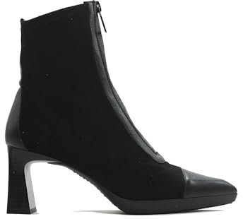 Hispanitas Stiefel mit rechteckigem Absatz von 8 cm und Plattform von 2 cm, Halbschaft, Leder, Wildleder, Wildleder, Nubuk, Reißverschluss, für Damen, Schwarz , 36 EU