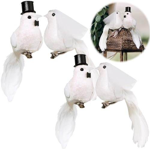 Sprießen 4 Stück Tauben Hochzeit Deko, Zwei Paare Von Hochzeitstauben Mit Clip, Künstliche Taube, Tauben Deko Vögel Deko, Taube Vogel Deko, Für Diy Craft Home Ornaments Gartenhochzeitsdekor