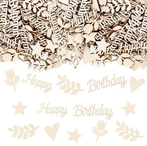 KOBOKO Holz Happy Birthday Konfetti Geburtstag,120 Stück Streudeko Geburtstag Deko,Happy Birthday Deko Konfetti,Tischdeko Geburtstag Frau Mann,Geburtstag Tischdeko,Confetti für Geburtstagsdeko Tisch