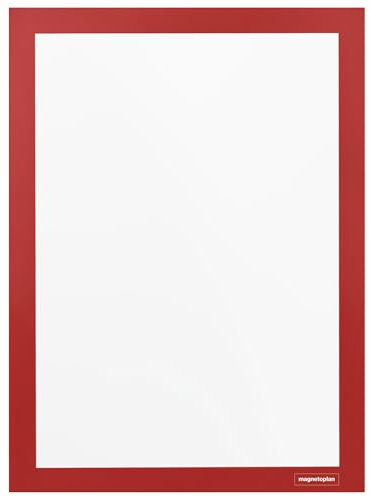 magnetoplan magnetofix Info-Rahmen 2 Stück, Rot | Format: A4 | Selbstklebender Magnet Bilderrahmen für Aushänge, Bilder und Dokumente