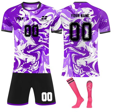 Personnalisé Maillot de Foot,Concevez Votre Propre nom de Maillot de Pied,numéros,Logo,25/26 Saison Nouveau Maillot de Football vêterments pourgarçons Adultes Costume (Style 1 Violet)