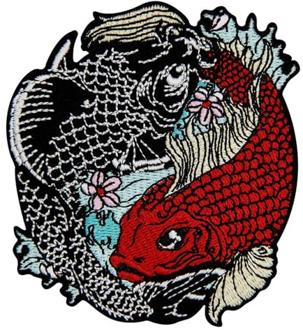 Aufnäher, bestickt, Design: Taiji Yingyang Fisch, zum Aufbügeln oder Aufnähen