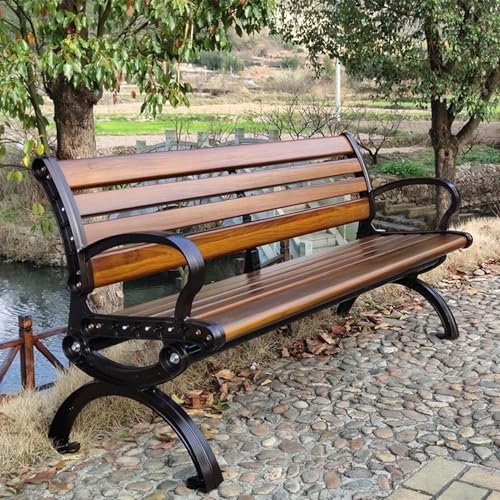 2-3 Seater Garden Bench Cast Iron Frame And Anticorrosive Wood Garden Bench for Patio Garden Balcony Decking Furniture,001,180CM