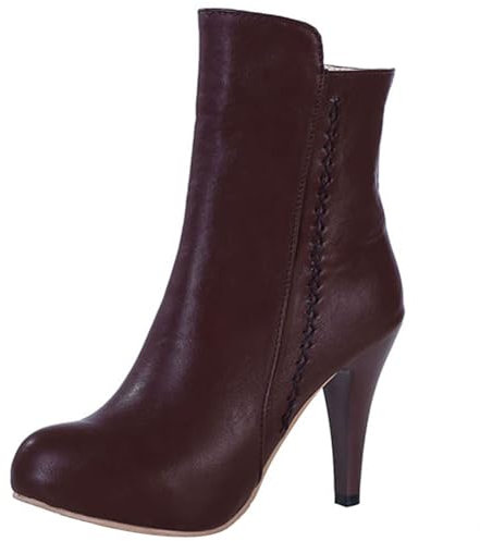 Stivaletti da Donna con Tacco a Spillo Tacco Alto Polacchine Punta Rotonda Zip Stivali da Vestito, O151889Bw Marrone Numero 36 EU