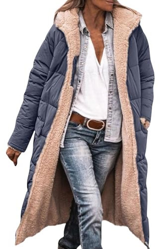 Steppmantel Damen Lang Winter Verdickte Daunenmantel Mit Kapuze Winterjacke Warm Gefüttert Daunenjacke Zipper Puffer Jacke Frauen Casual Wintermantel Outdoor Winddicht Steppjacke Mit Taschen