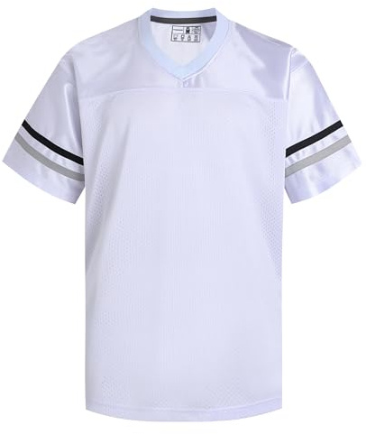 dolessismore White American Football Jersey for Men Women Boy Girl Cool T-Shirts Sports Uniforms Workout Tops Fashion Outwear Black/Gray Stripe-White Jersey,Men Size Small