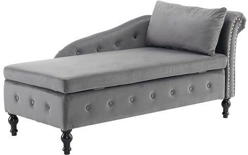 Chaiselongue-Sofa aus Samt mit Stauraum, gepolsterte Chaiselongue-Couch mit Kissen für das Wohnzimmer, moderner Loungesessel mit Nagelkopfbesatz und Knopfheftung, Schlafzimmer und Büro, rechte Armlehn