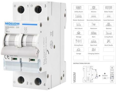 MOLLOM CC 2P 400V 30A C30 Disjoncteur miniature | Disjoncteur miniature sur mesure,déclenchement thermomagnétique,6 kA, sectionneur CC pour système photovoltaïque