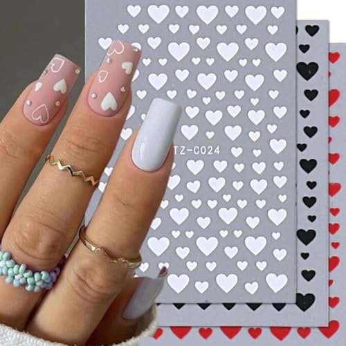 TELAIN 3D Heart Nail Stickers Set, 6 Sheets Valentine's Day Nail Design, Self-Adhesive Nail Stickers for Romantic Nail Art, Ideal for Home and Salon Use