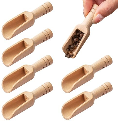 6 PCS Small Wooden Spoons,Salt Spoon,Natural Mini Wooden Spoons,Small Spoons for Spices Jars,Easy to Clean,Suitable for Kitchen,Bath Salt,Powder,Tea