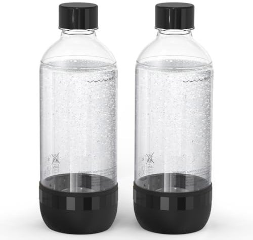 Mycket Soda Maker Bottles, 1 Liter Carbonating Bottle, Reusable PET Sparkling Water Bottles, BPA Free, Replacement Soda Bottles for Soda Machine 2 Pack Black