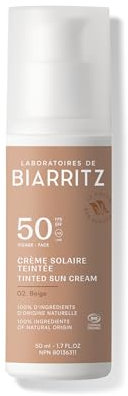 Laboratoires de Biarritz - Getönte Sonnencreme Gesicht - Beige - LSF50 Bio-zertifiziert - Hydriert, mattiert, sorgt für ein gesundes Strahlen - 50 ml - Made in France