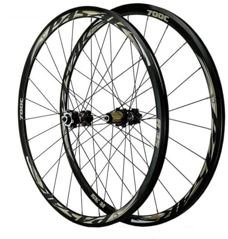 GEIRONV 700C Fahrrad Vorder Und Hinterrad, 24H-Speichen Doppelwandige Felgen 4 Abgedichtete Lager Schnellspanner Scheiben-/V/C-Bremse, Aluminiumlegierungsradsatz(Gold)
