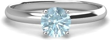 Runder Solitärring Mit Aquamarin 6,00mm | Sterling-Silber 925 mit Rhodinierung | Hochzeits, Jubiläums Und Verlobungskollektion