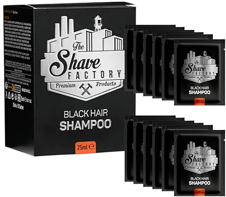 The Shave Factory Champú para el cabello para colorear negro (10 x 25 ml): cubierta de gris directa para hombres – Fórmula libre de amoníaco y fácil de usar – Color Negro Natural de larga duración