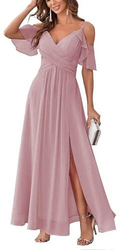 Sincemeet Robe de Soiree Femme en Mousseline à épaules Dénudées Robe pour Mariage Invité à Col en V Robes de Demoiselle d'honneur