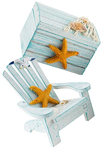 FUTUREORYY Miniaturstuhl Und Holzkiste Nautisches Dekor Simuliertes Puppenhaus-Ornament Mini-holzkiste Handwerk Im Mediterranen Stil Für Spielhausmöbel Und Strandkorb-bastelarbeit