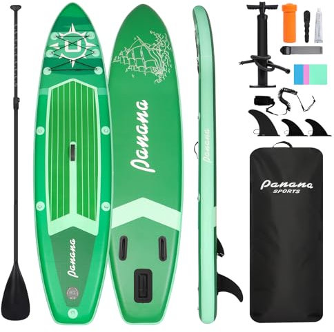 Panana Aufblasbares Stand Up Paddle Board mit Premium SUP Board Zubehör, Surfbrett Surfing Board Kit, Verstellbares Paddel, Hand Ultra-Leicht, Rutschfestes Deck (305 x 76 x 15cm Grün)