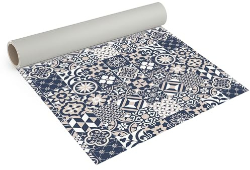 Internethandel Pfordt CV Bodenbelag Retro Fliese Blau 100x200 cm | PVC Boden für Wohnzimmer, Schlafzimmer und Flur, 2,5 mm Gesamtdicke, 0,20 mm Nutzschicht und Nutzungsklasse 22