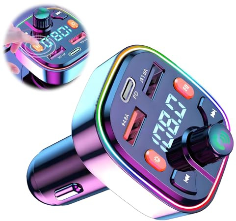 Transmetteur FM Bluetooth Voiture, Aufgerüsteter Bluetooth Adapter Auto | Q5 Adapter Auto Ladegerät [Type-C PD20W & QC 3.0] , für 2 USB und Type-C, Unterstützung Freisprechanruf, TF Karte, U-Disk