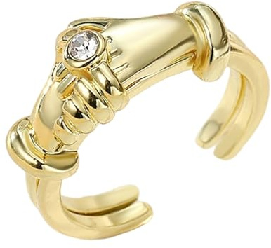 XAGMODSHN Handshake Inspirierte Ringe Zweifarbige Legierung Leicht Bequemer Sitz Unisex Schmuck Für Besondere Anlässe Gold Und Silber Umarmungsring
