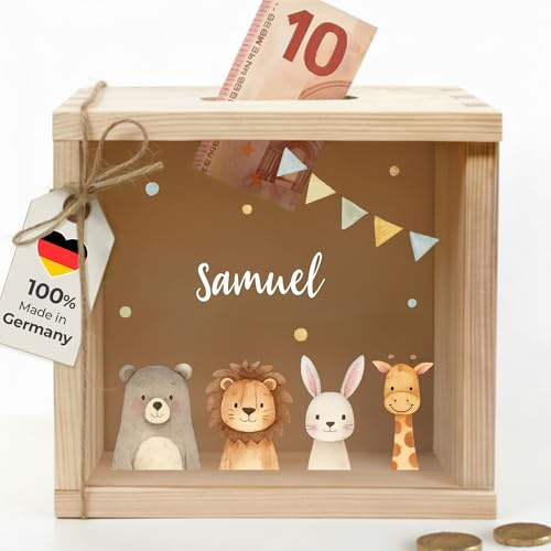 Little-Deco Spardose, Geldkassette, Sparbox, Geld sparen, 15x15cm | Sparschwein Kinder, personalisierte Geschenke Kinder, personalisierte Spardose, Holzspardose, Geschenk zur Geburt