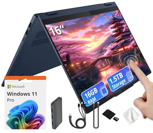 Lenovo IdeaPad 5 - Computer portatile WUXGA Touch 2 in 1 da 16, AMD Ryzen AI 7 350, AMD Radeon 860M, 16 GB LPDDR5X, memoria da 1,5 TB (SSD da 512 GB e docking da 1 TB), tastiera retroilluminata
