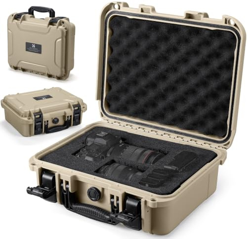 K&F CONCEPT Waterproof Hard Case, Portable Protective Camera Case, Customizable Foam Case Fit Use of Camera, Drones, Equipments (Khaki)