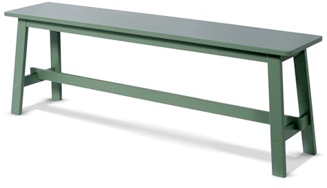 KHG Holzbank Sitzbank Flur Garderobenbank Schuhbank 140 x 45 x 29 cm | Gummibaum Holz Massiv bis 200 kg belastbar, Bettbank Landhausstil Salbeigrün lackiert, vielseitig einsetzbar