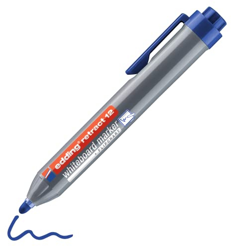 edding 12 Retract Whiteboardmarker - blau - 1 Whiteboard Stift - Rundspitze 1,5-3 mm - kappenloses Design - für die einhändige Bedienung auf Whiteboard, Flipchart, Magnettafel, Pinnwand, Memoboard