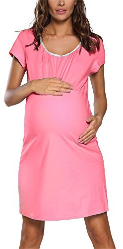 Italian Fashion Chemise de Nuit Allaitement | Pyjama Grossesse et Maternité | Pyjama Femme Enceinte pour la Maison et l’Hôpital | Tenue Maternité Accouchement avec Encolure Ronde S-XXL