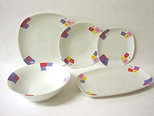 VAJILLA 20 PIEZAS 6 PERSONAS SEMIREDONDA PORCELANA CORAZONES COLORES